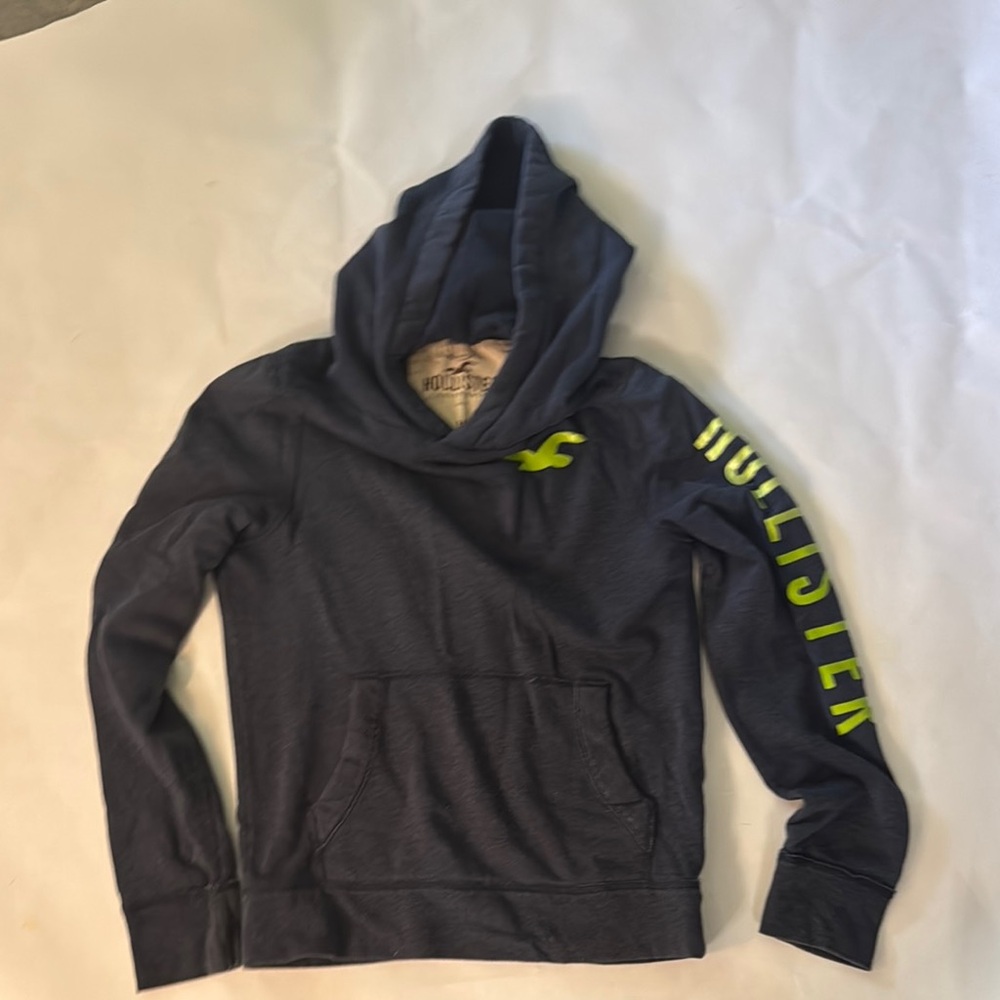 Hollister Dark Blue Hoodie with Bright Yellow Details